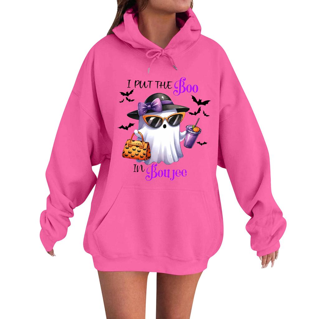 Женская повседневная модная удобная толстовка с круглым вырезом, капюшоном и длинными рукавами с принтом на Хэллоуин, теплая