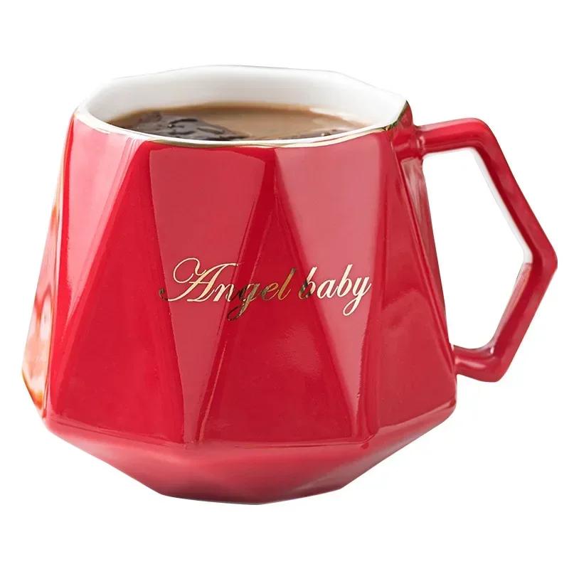 Nordic Personalized Ceramic Mug Diamond Shape Geometric Coffee Cup with Handle Breakfast Oatmeal Milk Cups Home Office Drinkware
