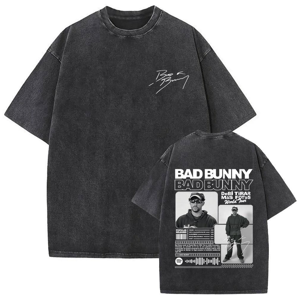 Washed Vintage Rapper Bad Bunny Tshirt Nadie Sabe Lo Que Va A Pasar Manana Skeleton Graphic T Shirts Men Fashion Hip Hop Tshirt
