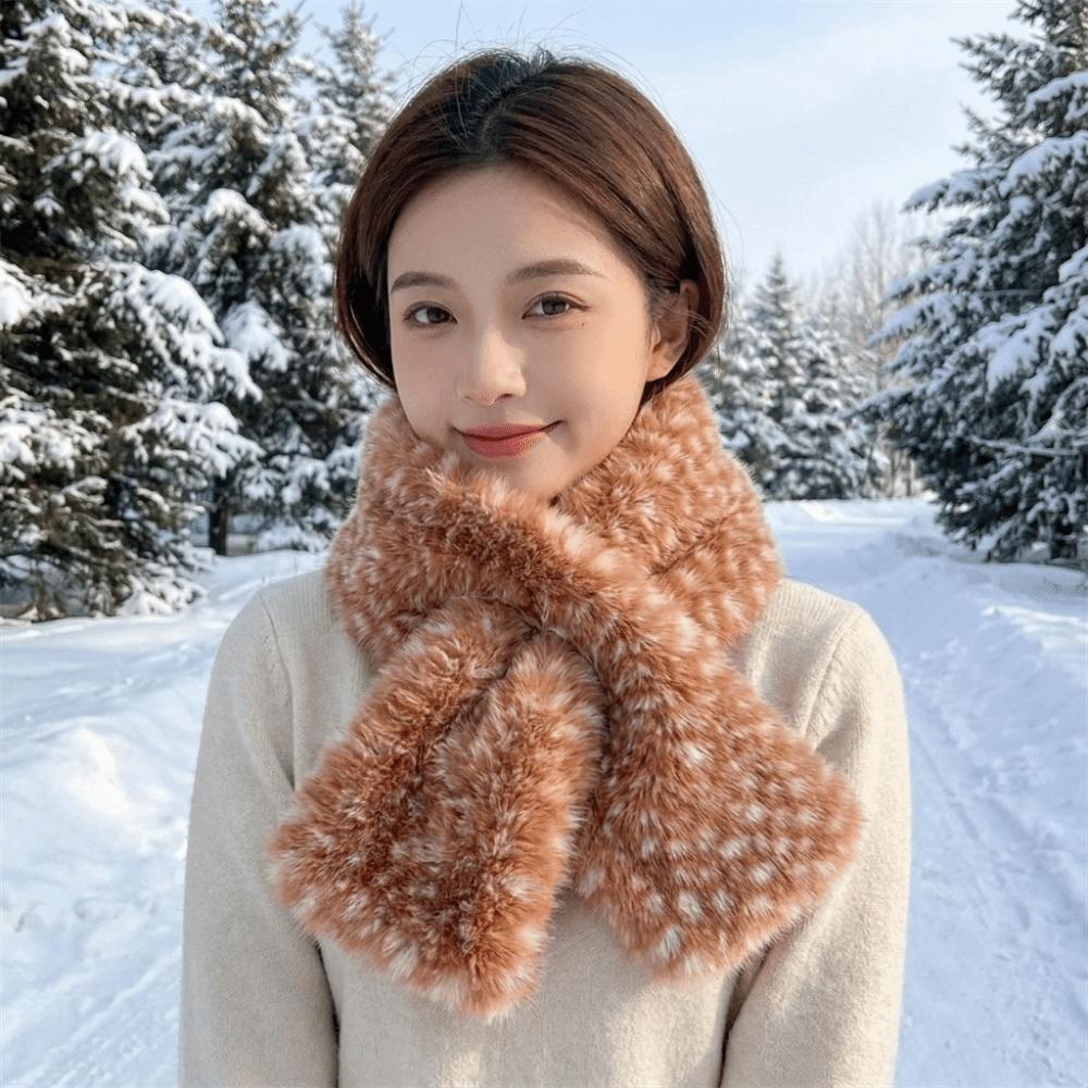 Thick Warm Deer Patterned Faux Fur Scarf Soft Fluffy Mink Fur Fake Collar Skiing Holiday