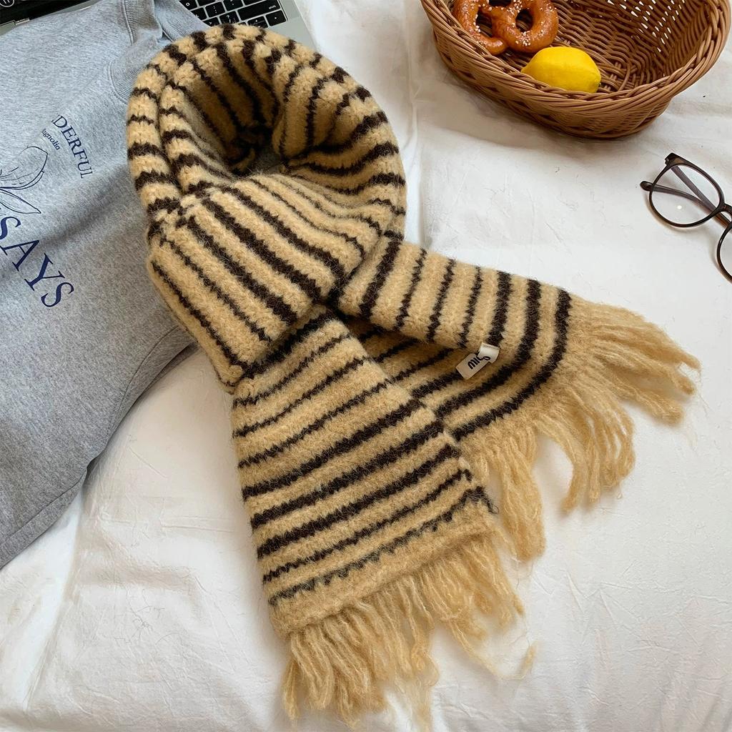 Including scarf female Korean winter new soft waxy knitted striped scarf versatile warm student couple scarf