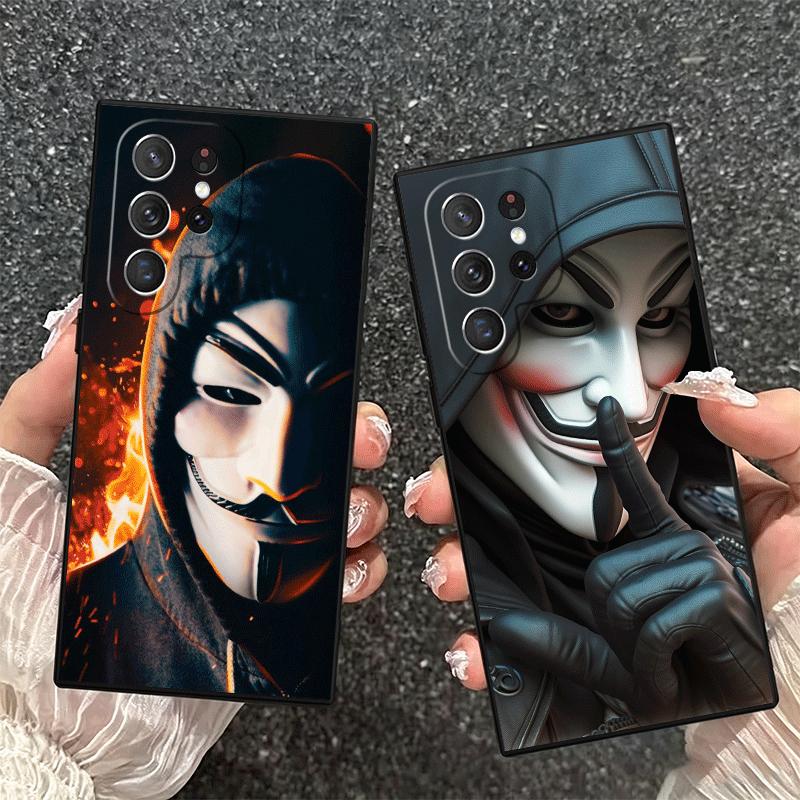 Anonymous V Mask Soft Phone Case for Samsung Galaxy S26 S25 Edge S24 Ultra S23 Plus S22 S21 FE S20 Black Cover Back Shell