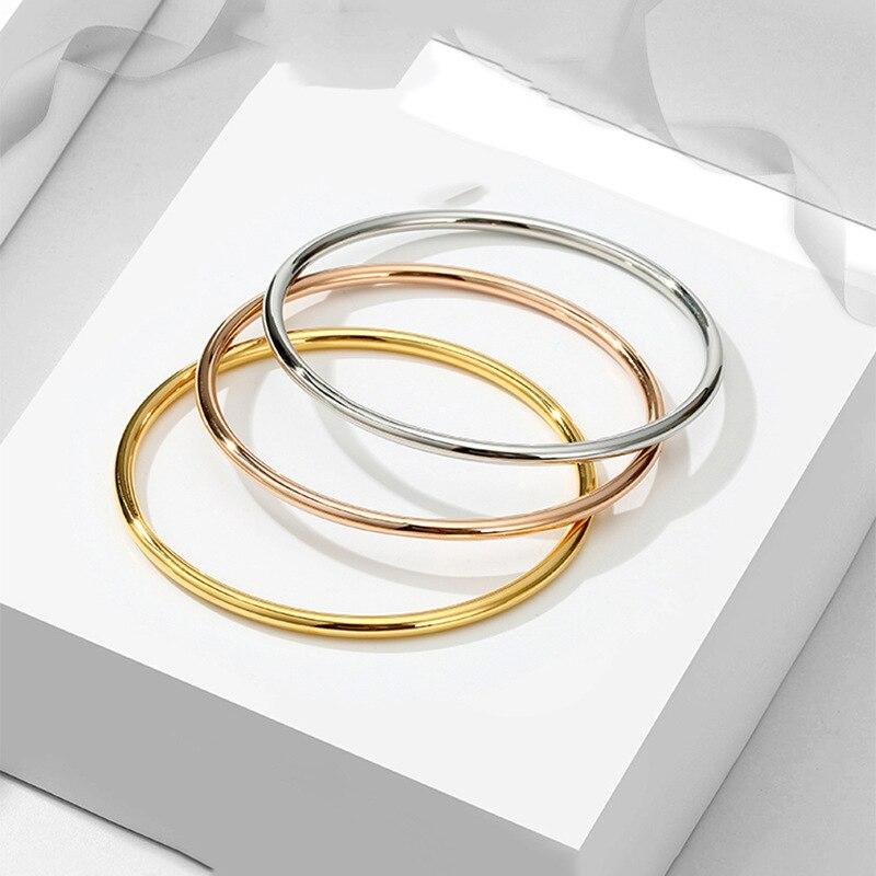 Fashionable Stainless Steel 3 Mm Simple Rose Gold Fashion Luxury Bracelets Glaze Bracelets for Women Couple Jewelry