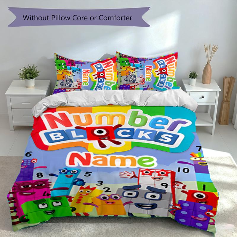 3pcs Custom Name Numberblocks Set,Includes 1 Duvet Cover and 2 Pillowcases,All-season Bedroom Decor