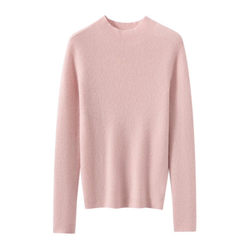 Women’s Pure Cashmere Half-High Neck Seamless Knit Sweater - Long Sleeve Base Layer for Autumn/Winter