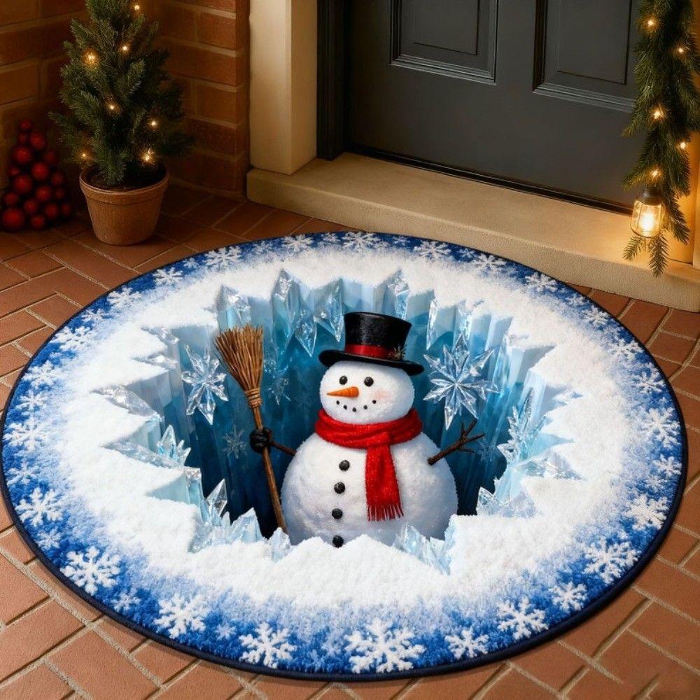 Santa Claus Christmas Rug Non-Slip Xmas Home Decor Atmosphere Decoration 3D Illusion Rug Christmas