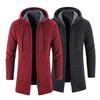 Мужское трикотажное пальто с капюшоном, завязками на шнурке, с длинным рукавом, однотонная куртка с застежкой-молнией, средней длины