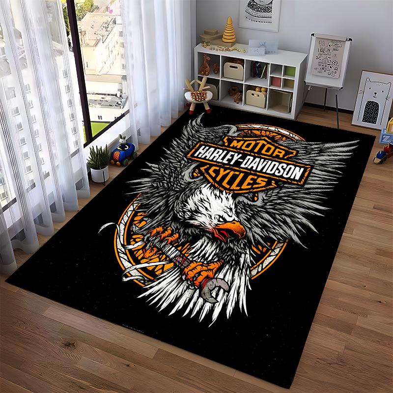 Harley-Davidson Eagle Design Carpet Home Decor Black Orange Rug Suitable for use as an anti-slip for living room bedroom sofas