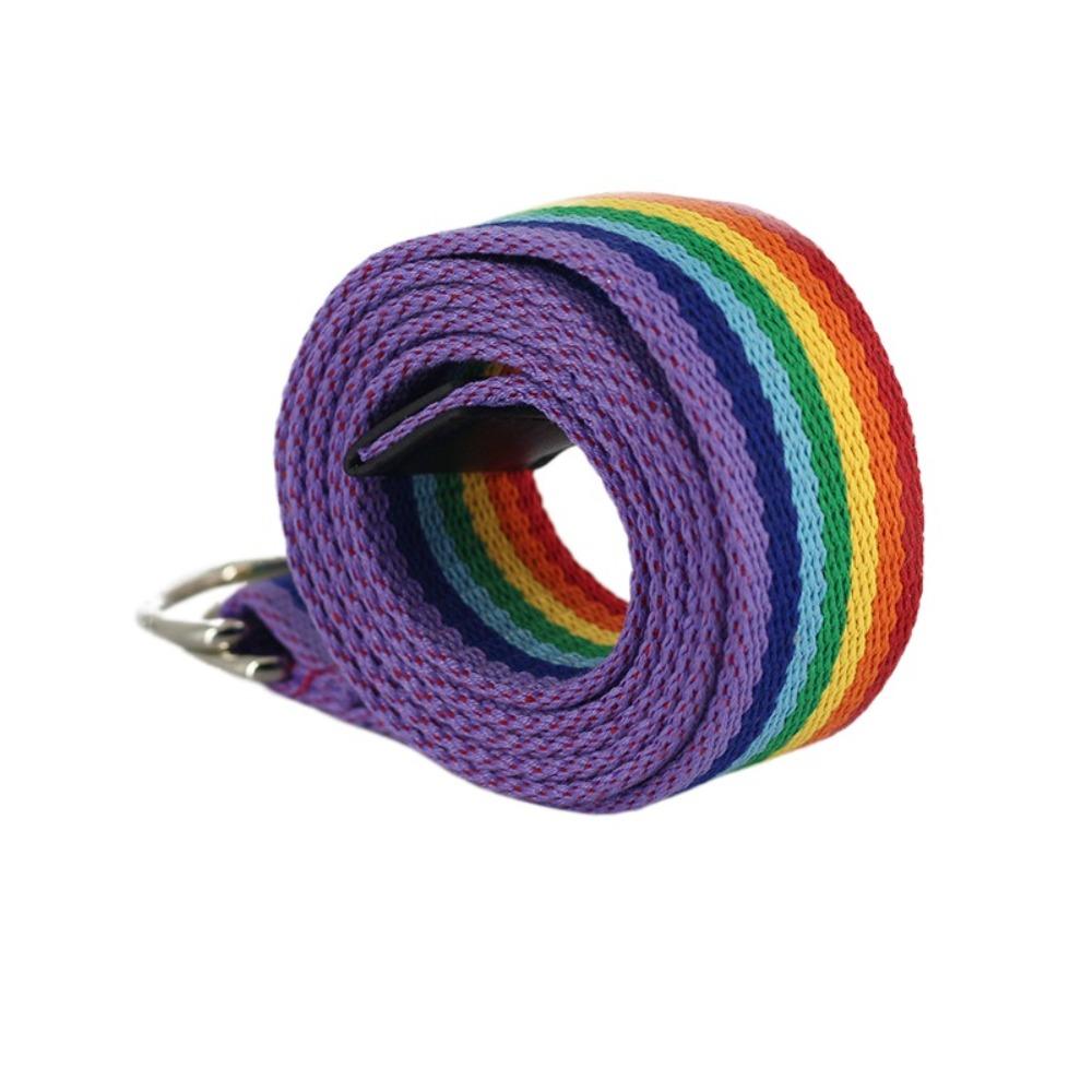 D-shaped Buckle Men Belt Nylon Canvas Waist Belt Trendy Rainbow Canvas Belt  For Jeans
