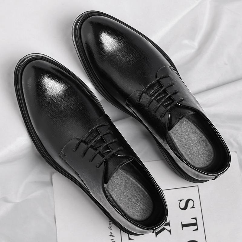 Leather Shoes Men's Autumn and Winter New British Style Dress Business Pointed Head Height Wedding Groom Suit Shoes