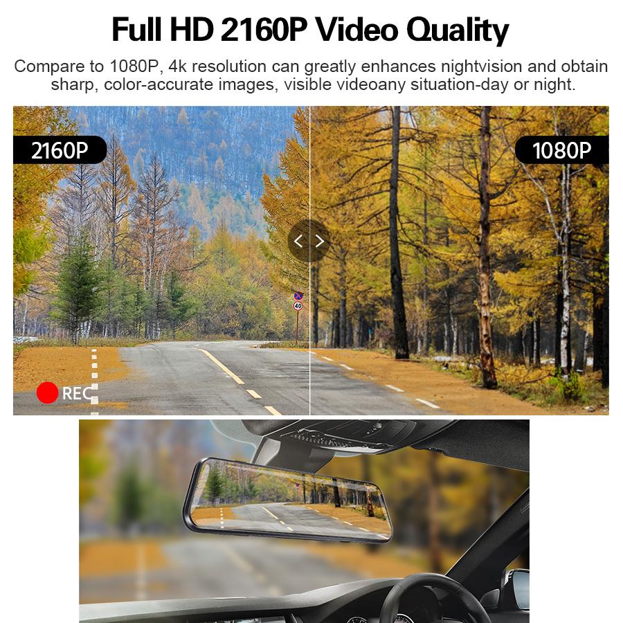 E-ACE Автомобильный видеорегистратор 4K, зеркало Ultra HD 3840*2160P, видеорегистратор, камера заднего вида ночного видения, поддержка GPS, WIFI для авто