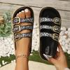 Fashion Plus Size Women Slippers One-Strap Double Buckle Slippers Thick Base Lightweight Shoes Outer Wear Casual Sandals Slides Women