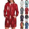 Women's Fall Christmas Tree Snowflake Print Long Sleeve Tops Round Neck Patchwork Sweatshirt Casual Raglan Sleeve Hooded Dresses