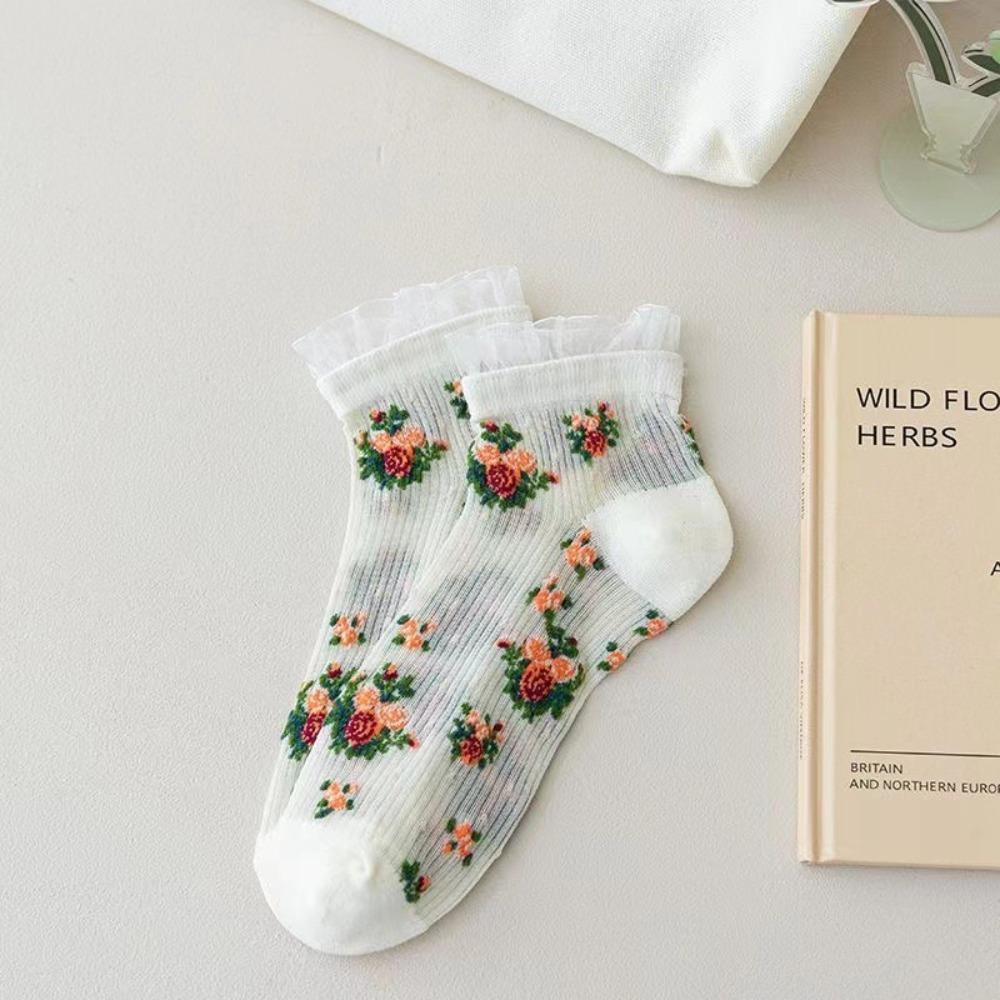 Дышащие Повседневные Носки Цветочная Вышивка Носки-Подследники Влагоотводящие Спортивные Носки