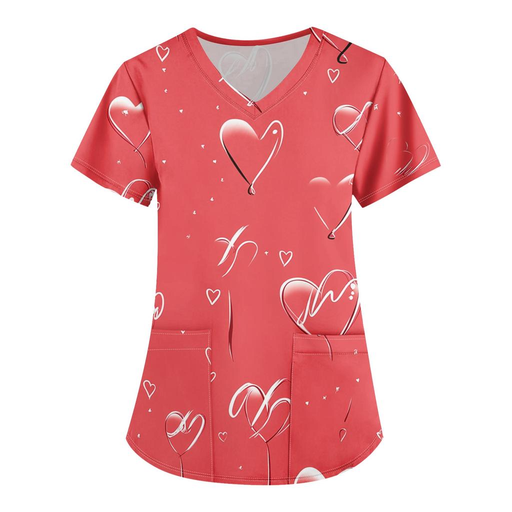 Women's Printing Uniform Work Uniform V-Neck Pocket Protective Work Uniform