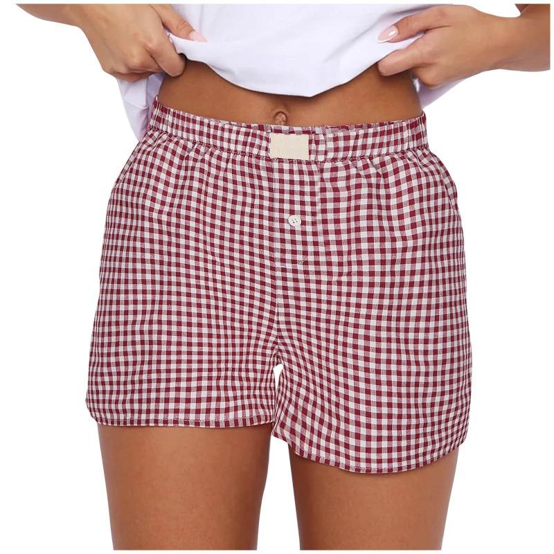 Women's New Summer Casual Comfortable High Waist Loose Wide Leg Retro Plaid Shorts