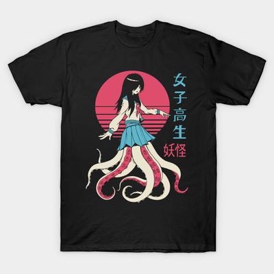 Мужская черная футболка с принтом, очень большая футболка Yokai School Girl, хлопковая футболка с принтом на бумаге для переноса изображений без вырезов