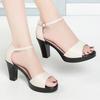 8cm Elegant Office Ladies Thick Block High Heels Sandals Summer 2025 All Match Soft Leather Sandals Platform Shoes Dress Work