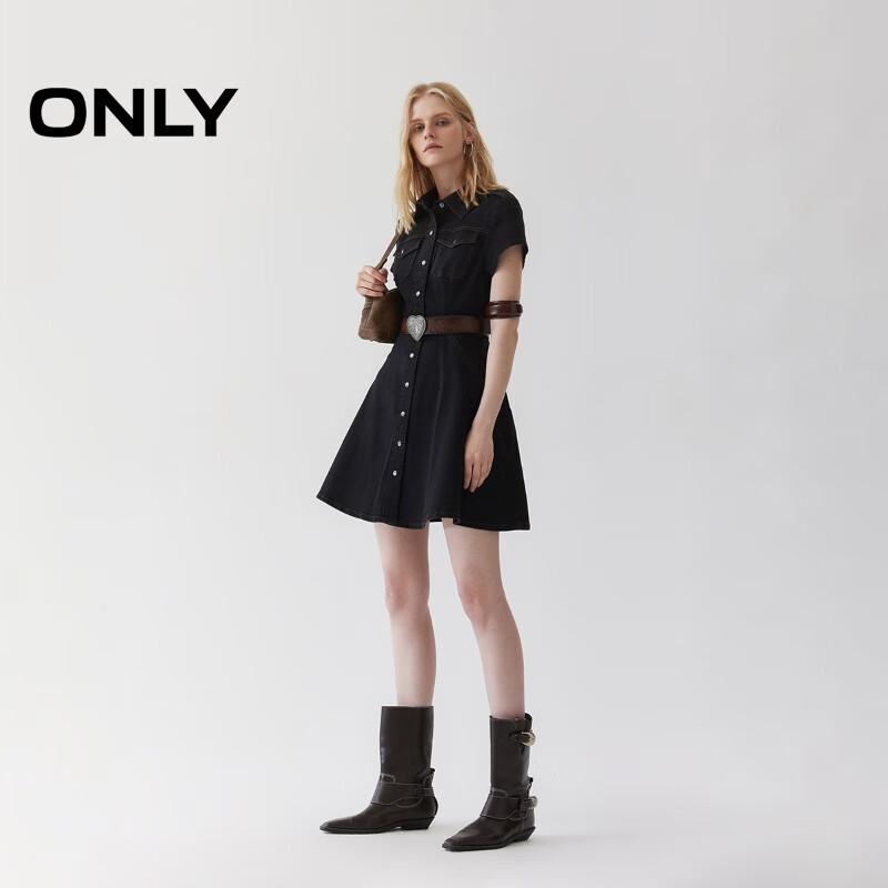 ONLY Women's A-Line Lapel Denim Mini Shirt Dress