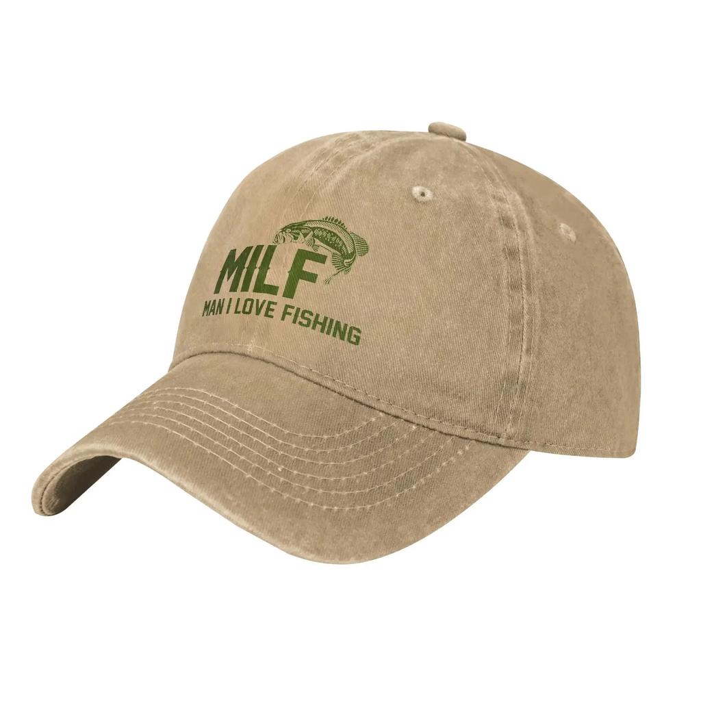 MILF Man I Love Fishing Men Women Baseball Caps  Distressed Washed Caps Hat Outdoor Workouts Unstructured Soft Snapback Cap