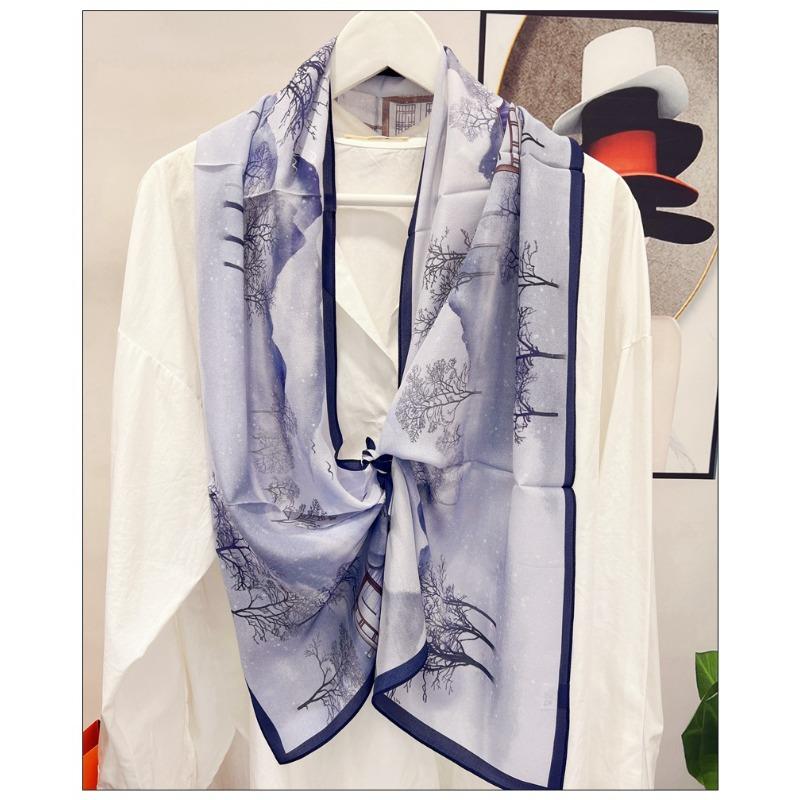 Silk Mulberry Silk Silk Scarf Plain And Elegant Water Ink Bamboo Silk Scarf Women'S Double Crepe Scarf Shawl