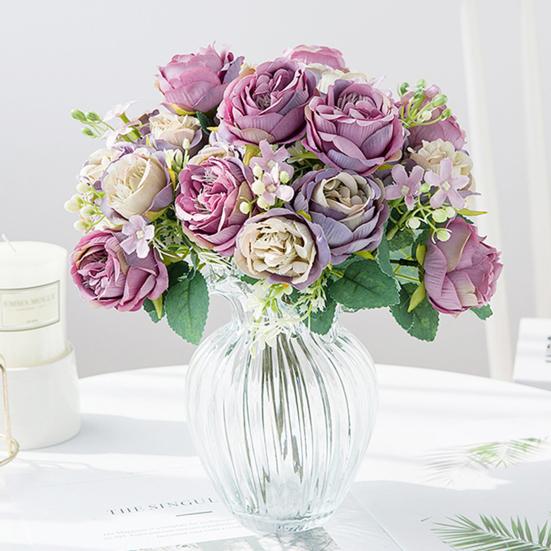 Artificial Bouquet Fake Peony Micro Landscaping Faux Silk Flower Vase Decorating Fake Flowers for Meeting Room