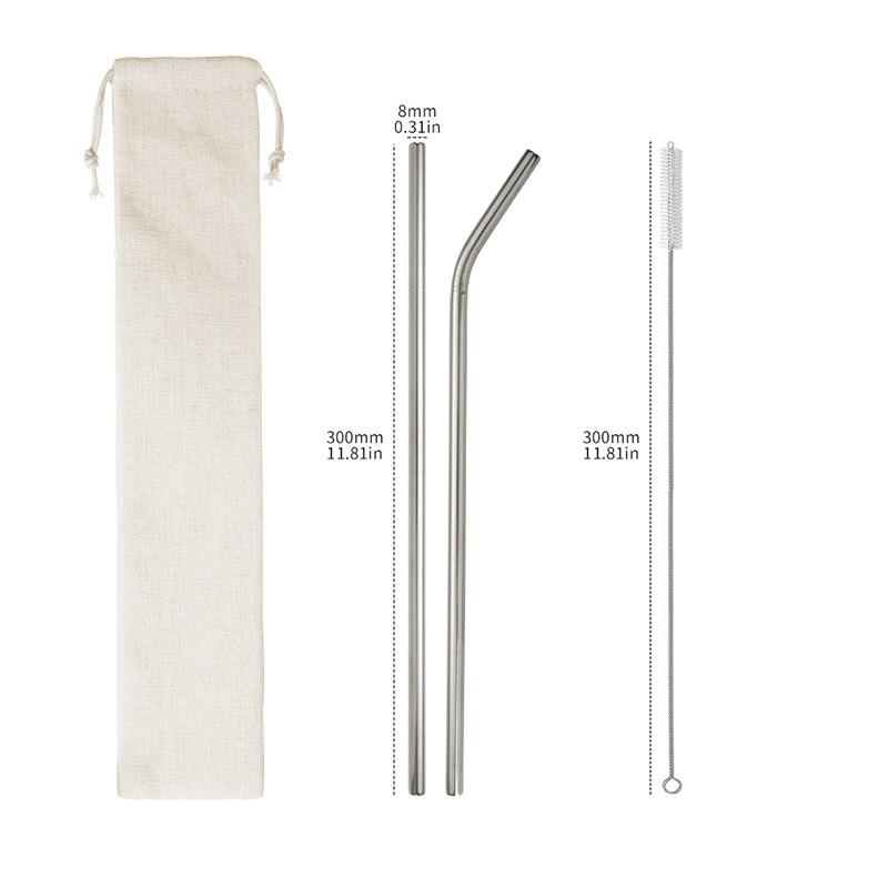 304 stainless steel straw set, reusable with cleaning brush bag