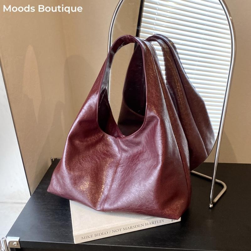 MOODS Retro Shoulder Bags For Women Soft PU Leather Pure Underarm Hobo Bag Big Capacity Shopper Totes Handbags