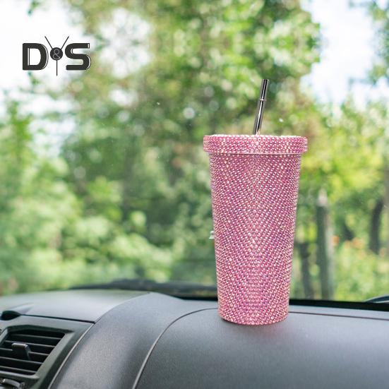 Термокружка со стразами из нержавеющей стали, термостакан с крышкой и соломинкой, бутылка для воды со сверкающими стразами, подарок на День святого Валентина
