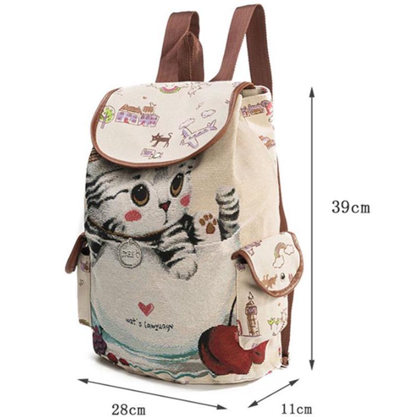 2021 Women Canvas Large Rucksack Ladies Cat Print School Bag Laptop Notebook Backpack