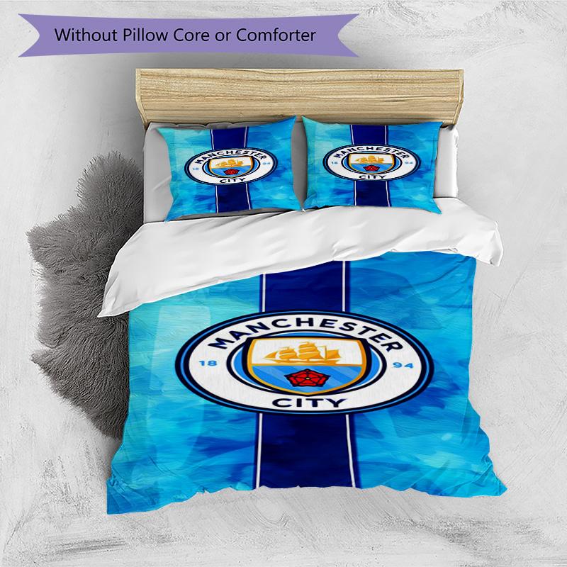 Manchester City F.C Printed Pattern Duvet Cover Set – includes 1 duvet cover and 2 matching pillowcases Bedroom decor Christmas gifts