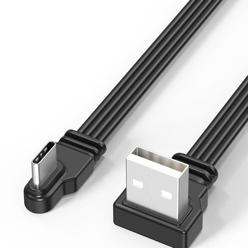 USB2.0 на Type C Разветвитель Дата-кабеля Угол вверх вниз влево вправо Провод Плоский Шнур USB C Передача Данных 2А Питание Синхронизация Удлинитель