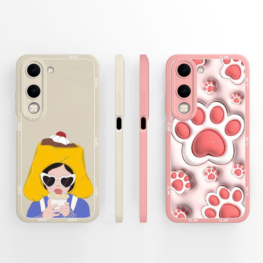 Для Vivo Y04 Y03 Y02 Y11 Y15 Y20 Чехол для телефона Милый мультяшный узор для девочек Гладкий жидкий силикон Противоударная защита Задние крышки Чехол для корпуса Vivo