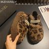 Fashion Women Fur Leopard Cotton Shoes Flats Platform Beaded Shoes Woman 2025 Trend Winter Casual Bow Warm Dress Cozy Snow Boots Mujer