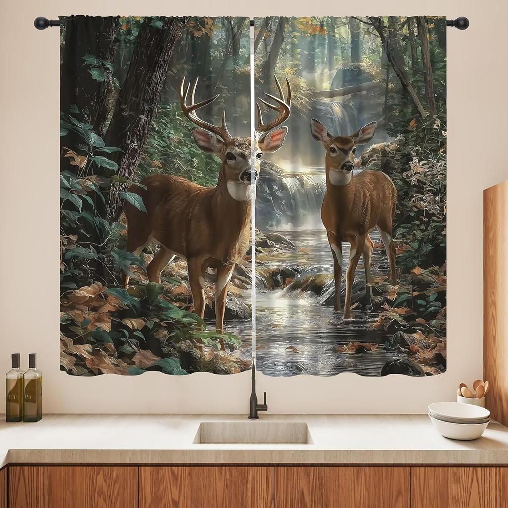 Blackout Wolf Curtains Retro Nature Wildlife Drapes Aurora Forest Wolves Animal Pattern Window Treatments Curtain Living Made Of Polyester Washable