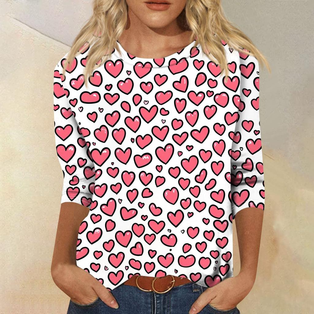Футболка женская с рукавом 3/4, повседневная футболка с принтом ко Дню святого Валентина, джемпер с круглым вырезом