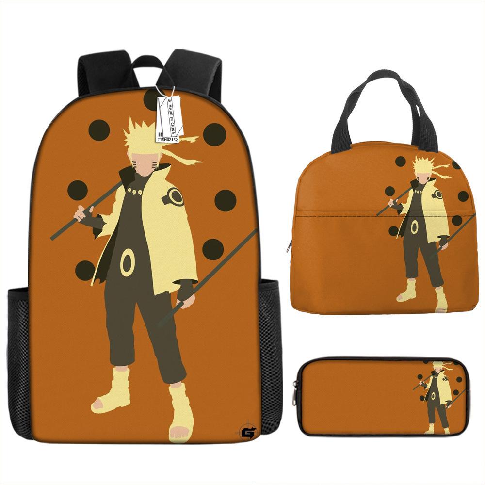 Наруто Шиппуден Начальная и средняя школа Школьный рюкзак Большой вместимости Кампусный рюкзак Сумка для ланча Пенал Набор из трех предметов