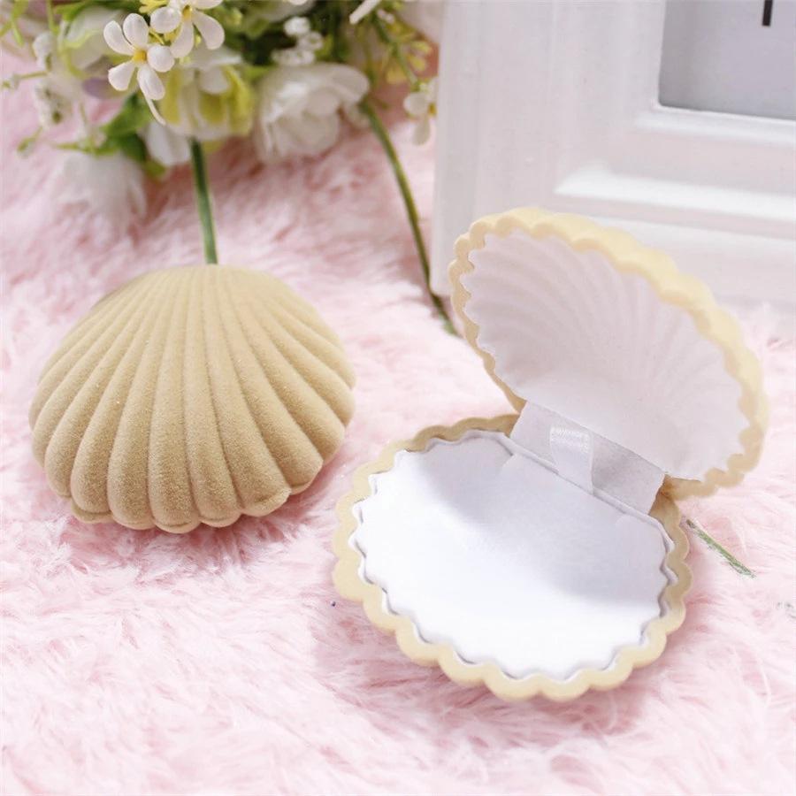 Бархатная шкатулка в форме ракушки, коробка для свадебных обручальных колец для серег, ожерелья, браслета, дисплей, подарочная коробка, держатель для хранения