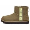 Cow Suede Warm Wear-Resistant Non-Slip Fashion Logo Fleece Short Snow Boots Women Snow Boots Olive-Green 1122558-BOPLL