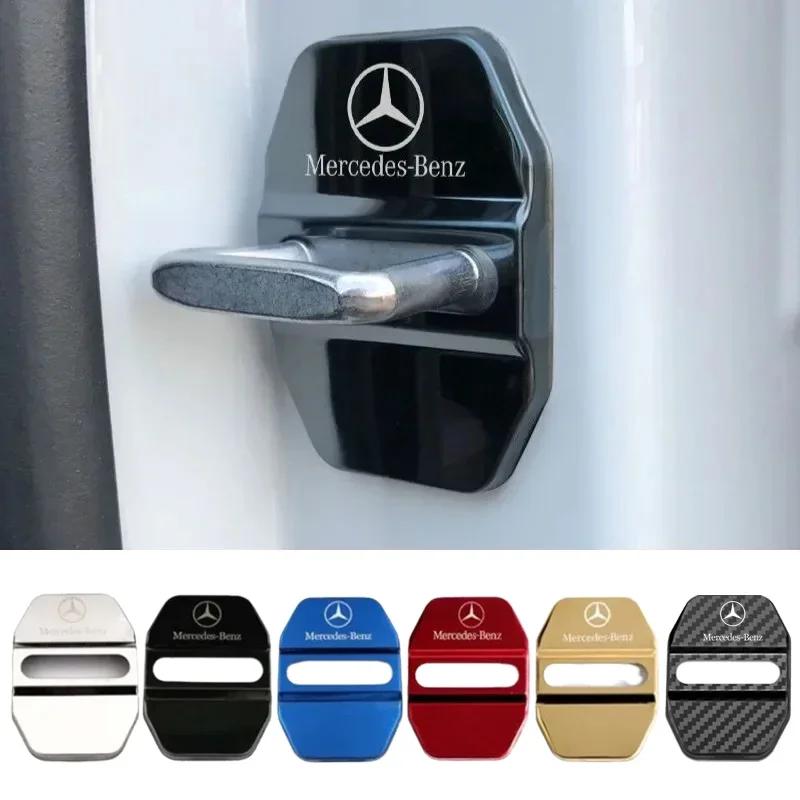 DCGO2 4PCS Stainless steel Car Emblem Door Lock Covers for Mercedes Benz CLA CLS GLE GLC GLS GLK W212 W205 W213 W203 W204 W211 E200