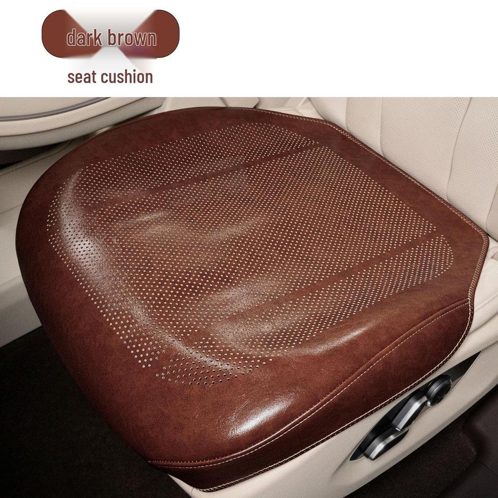 Universal Ventilated Leather Car Seat Cushion - Breathable, Non-Slip, Four Seasons Retro Design