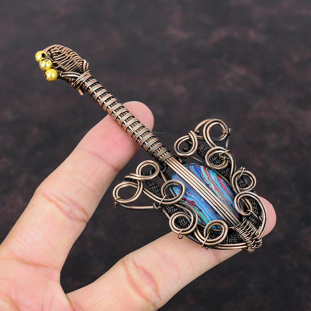Радужный кулон из кальцинированного кремния, медная проволока, обернутая ювелирными изделиями, кулон с драгоценным камнем, проволока, кулон для гитары, медный кулон для подарка, ювелирные изделия ручной работы