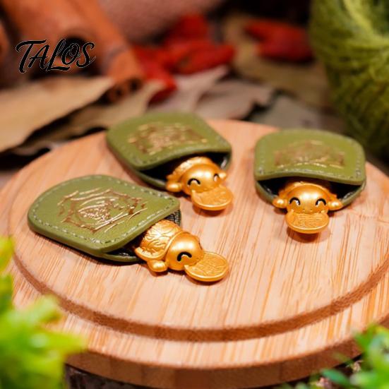 Chinese Culture Collectible Golden Turtle Feng Shui Ornament with Faux Leather Sleeve, Handmade Prosperity Wealth Talisman for Luck And Prosperity,