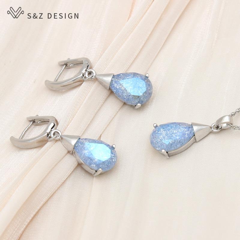 Элегантные висячие серьги с каплями воды и кристаллами, комплекты ювелирных изделий для женщин, индивидуальное вечерние ожерелье с подвеской