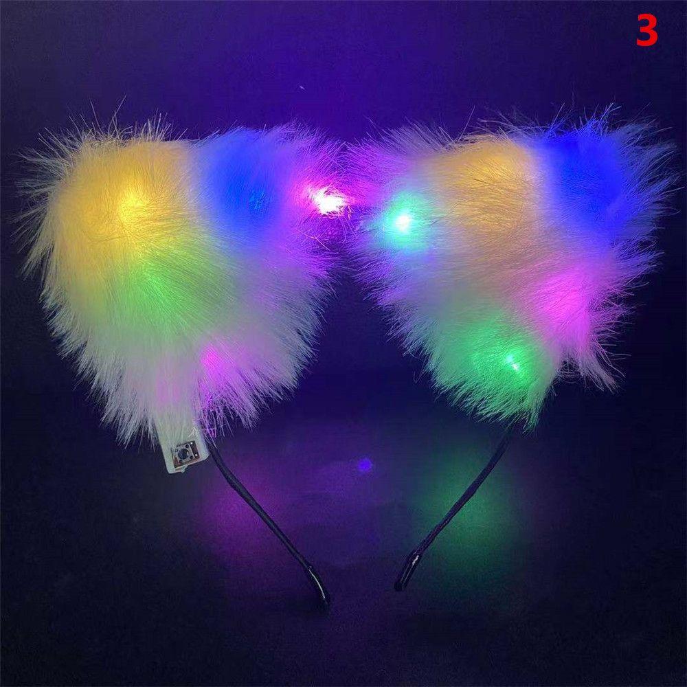 With LED Light Plush Furry Cat Ear Headband Fancy Dress Hairband Hair Accessories Cosplay Headwear