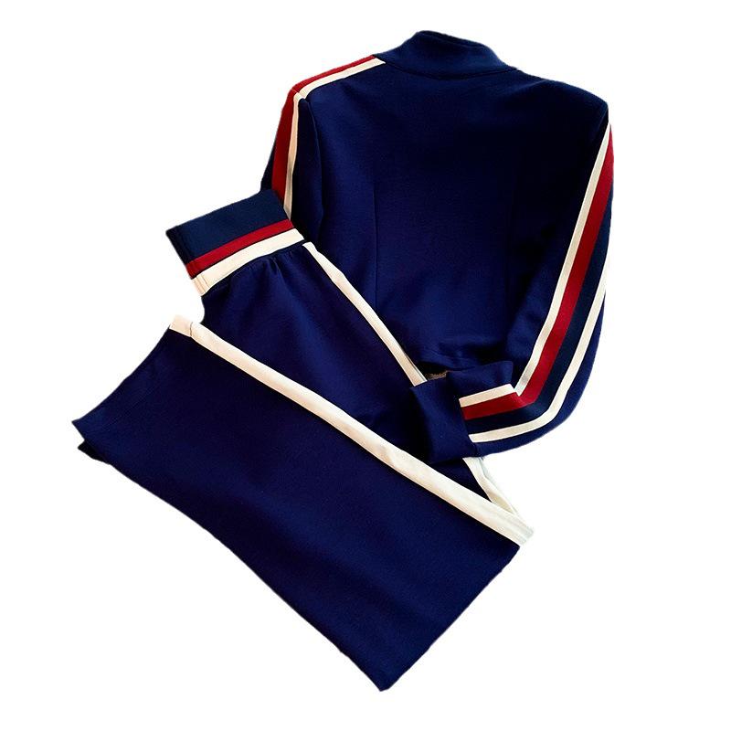 Женский бархатный спортивный костюм осень/зима: Европейский дизайн: короткий свитер, куртка и повседневный комплект из двух предметов