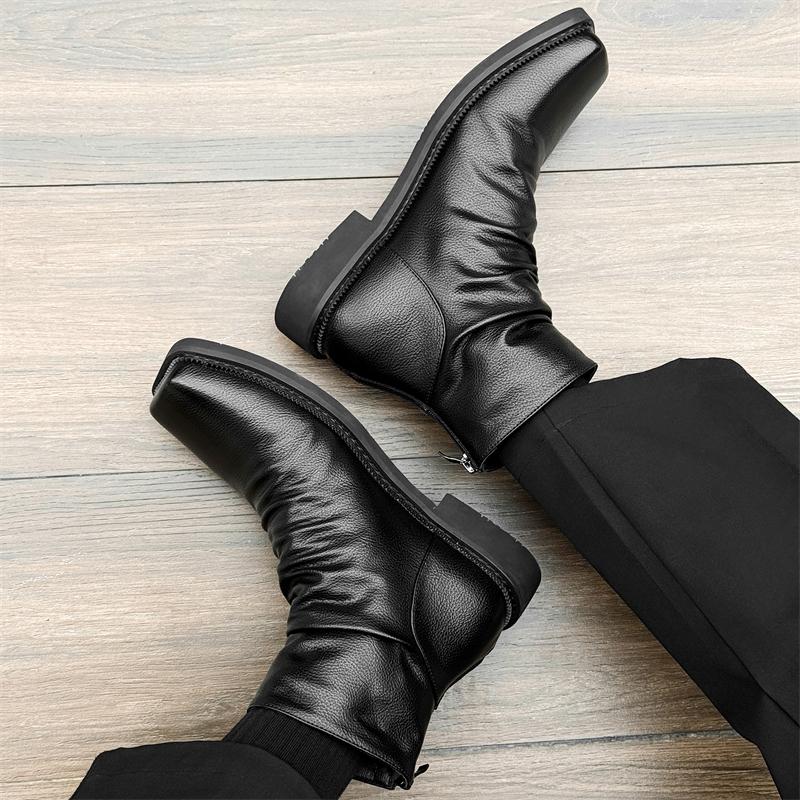 Fashion Black Men's Short Boots Fashionable and Personalized Design New Style Outdoor Trendy Party Daily Quality Formal Leather Shoes