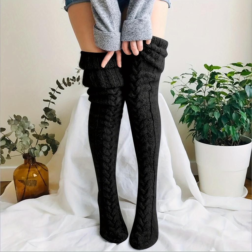 Winter Knitted Thigh High Socks for Women Warm Thick Knee Stockings and Hosiery