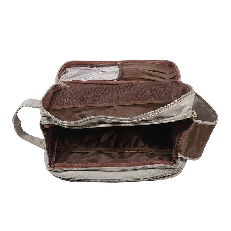 Дорожная косметичка из искусственной кожи, большая вместимость, многофункциональные косметички, переносная сумка для хранения косметических принадлежностей с двойной молнией и кисточками