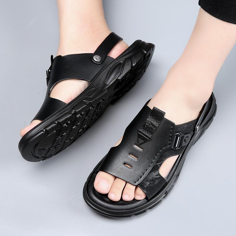 Летние мужские высококачественные повседневные пляжные сандалии из коровьей кожи с верхним слоем, классические мужские дышащие и нескользящие пляжные туфли с латексной подкладкой